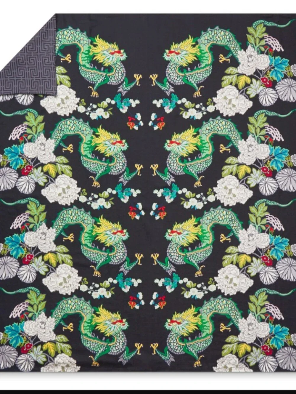 Schumacher QUEEN Duvet Chiang Mai Dragon Print Duvet Cover - Rare - 100% Linen